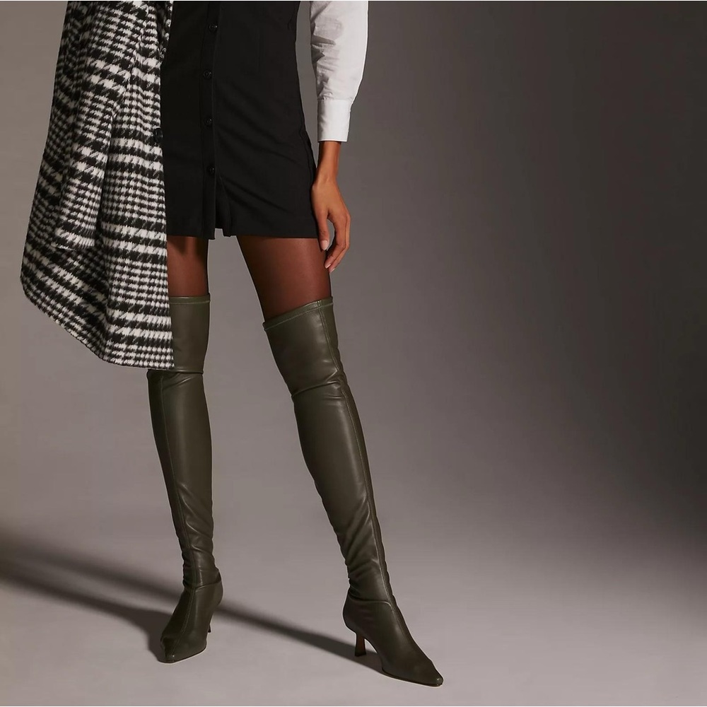 ANGEL ALARCON OVER THE KNEE DARK GREEN FAUX LEATHER BOOTS